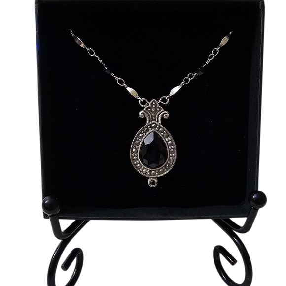 Brighton Vintage Elegant Black and Marcasite-Style Silver Teardrop Necklace - Picture 2 of 9